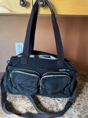Kipling Black Nylon Shoulder Bag with Double Front Pockets